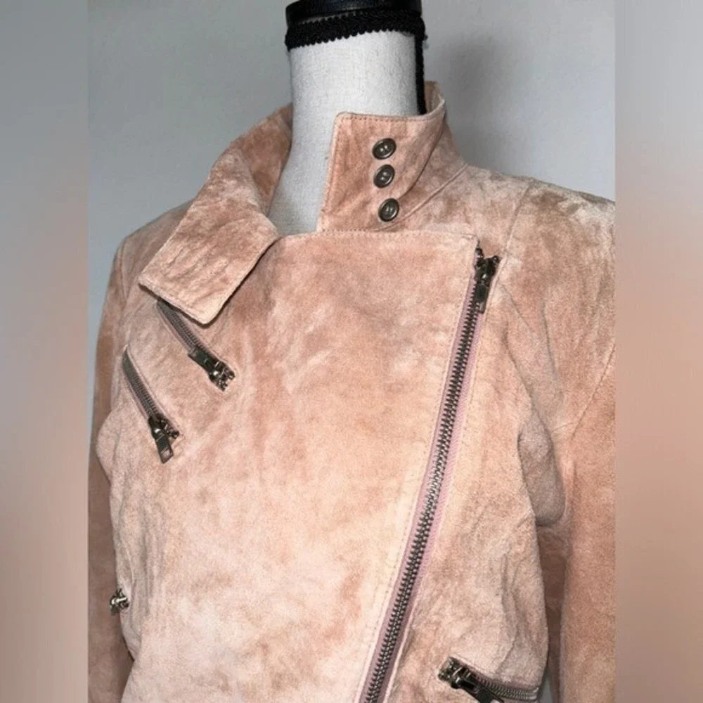Brandon Thomas vintage‎ Dusty Rose Moto style suede jacket Small